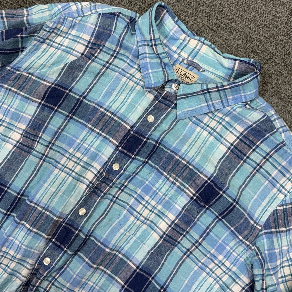 L.L. Bean Shirt‎ Men's XXL 100% Linen Slightly Fitted Button Up Long Sleeve Blue